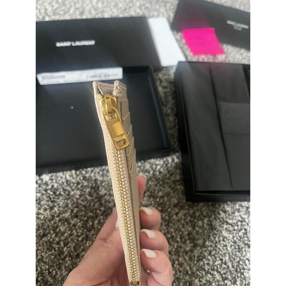 YSL Yves Saint Laurent Cassandre Matelasse Fragments Zipped Card Case Dark Beige - Picture 5 of 14